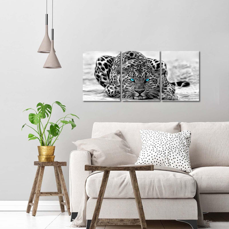 WELMECO Black and White Leopard Decor Pictures Animal Canvas Wall Art Prints, Ready to Hang for Home Decor,12inx16inx3Pieces - Image 2